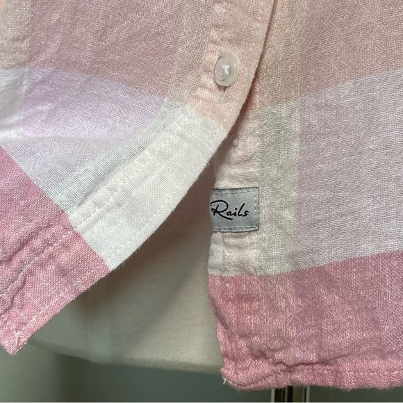 Rails Charli Checkered Plaid Button Down Shirt in Peach/Blush/White, Medium - Picture 7 of 16
